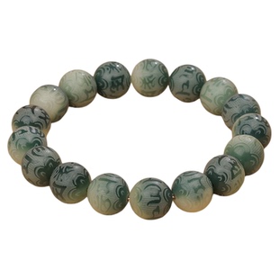 【普陀山正品】绿白渐变六字箴言菩提根手串盘玩佛珠念珠文玩手链