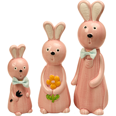 可爱一家三口文艺粉兔书房陶瓷