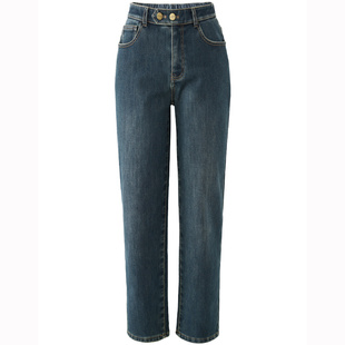 娅丽达加绒牛仔裤女2025年冬季新款小个子直筒烟管裤女士灰色裤子