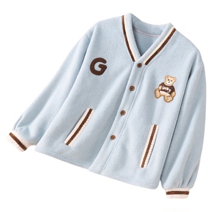 儿童睡衣男童秋冬季摇粒绒加厚款外套中大童保暖加绒家居服套装