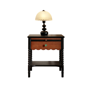 广巢伯爵床头柜中古复古暗黑风实木床边柜抽屉储物边桌卧室家具A