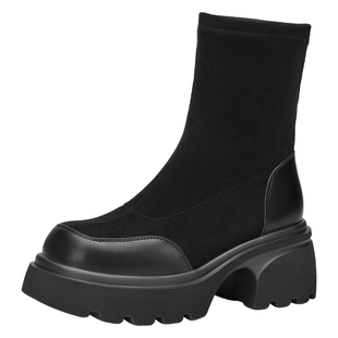 戈美其厚底袜靴女舒适新款春秋加绒爆款弹力瘦瘦靴子高跟马丁短靴