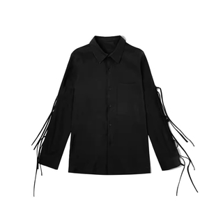 陆与山屿山本暗黑设计感绑带衬衫2025春秋新款设计感小众黑色衬衣