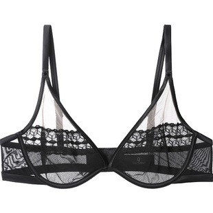 LizaCheng薄款文胸大胸显小单层蕾丝网纱手工点钻性感内衣LB00053
