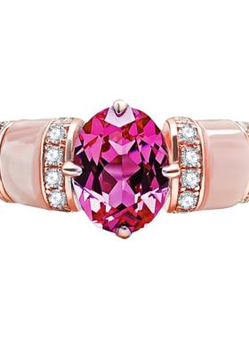 轻奢粉贝母人工卢比莱碧玺戒指