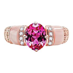 925纯银卢比来碧玺戒指镶嵌高碳钻气质小众设计高级感百搭玫红色