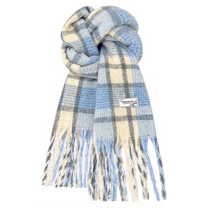 苏杭芭黎旗舰店蓝色围巾女冬季2025新款韩系氛围感马海毛高级感加厚保暖女生围脖