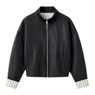 EVAOUXIU【新品】复古夹克蛋白皮薄羽绒服立领休闲廓形轻暖外套女