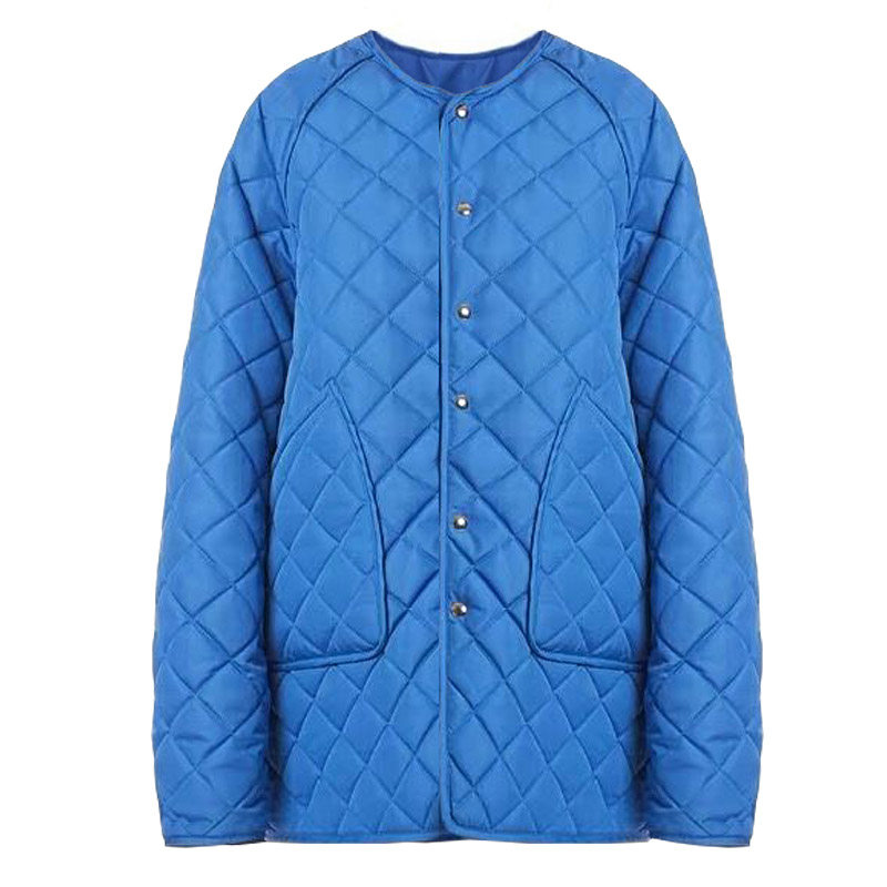 倪妮同款蓝色菱格棉衣棉服外套冬