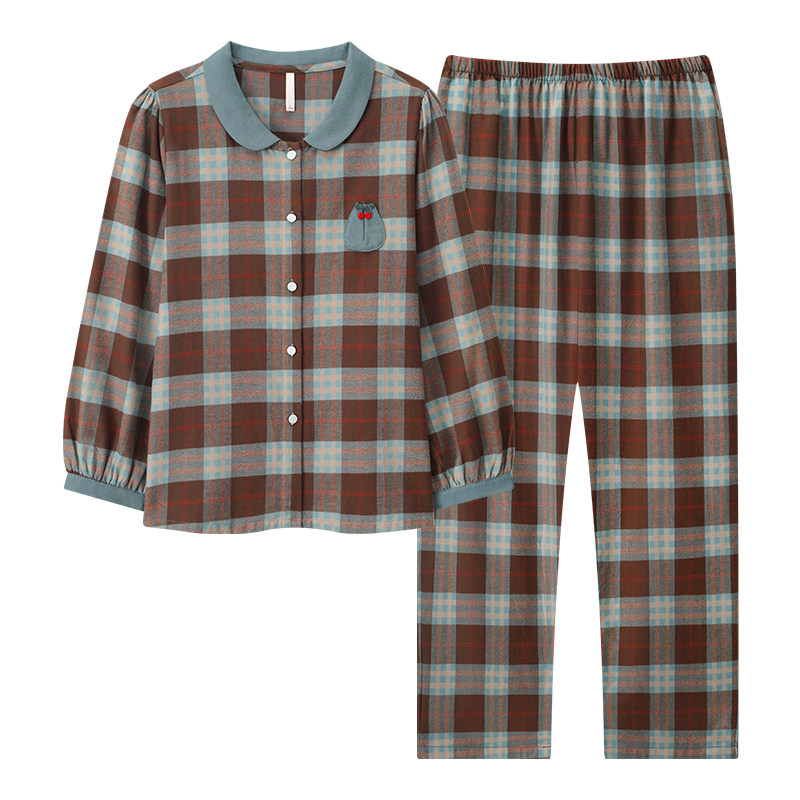 康汝雅春秋色织格纯棉布女家居服