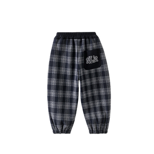 男童加绒裤子运动裤卫裤2025秋冬新款儿童加绒加厚一体绒格子长裤