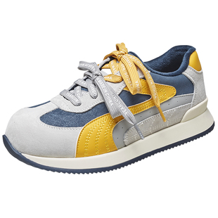 意尔康加绒休闲鞋女2025冬季新款厚底老爹鞋棉鞋双鞋带保暖雪地靴