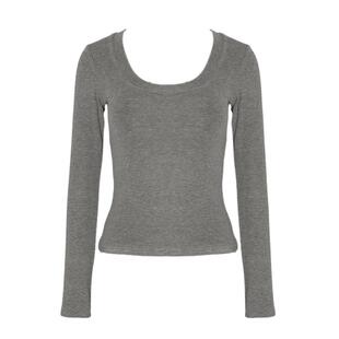 DPLAY【惠品】2026年春季新款灰色U领修身T恤衫含胸垫好看上衣