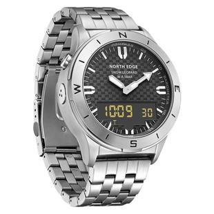 NORTH EDGE 户外运动防水多功能手表高度气压指南针50M防水游泳夜光闹钟秒表不锈钢电子表男 snow leopard