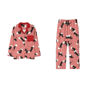 维多利亚纯棉睡衣女款春秋季卡通条纹高级感全棉长袖可外穿家居服