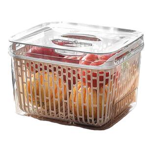 透明塑料沥水保鲜盒简约带盖野餐盒加大加厚冰箱冷冻加热收纳篮