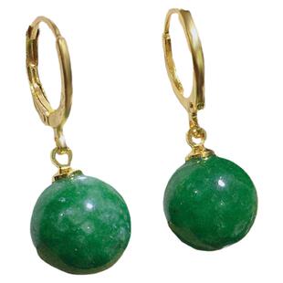 买一送一 天然满色阳绿天然A货老翡翠素面珠子耳坠转运珠绿银耳圈