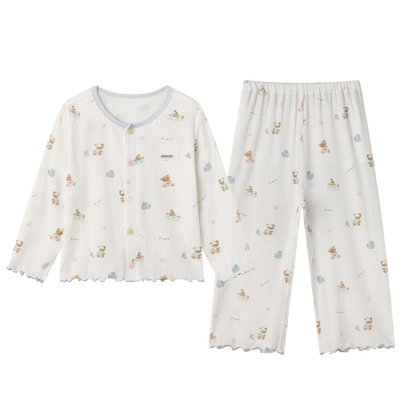 嫚熙女童上衣家居服儿童吊带长裤宝宝开衫外套夏季薄款空调服睡衣
