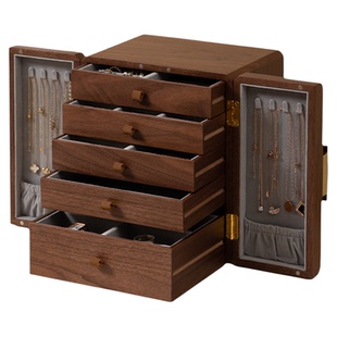 梵瀚实木质首饰盒收纳盒带锁结婚新年礼物耳饰手镯戒指黄金饰品盒