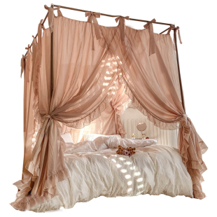 2025新款高级家用宫廷蚊帐落地三开门卧室1.8m民宿亚麻风法式床幔