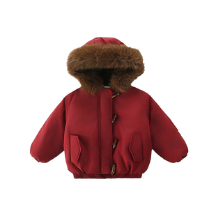 亲子装冬季棉服2025新款女童棉袄外套男童加绒加厚牛角扣派克服潮