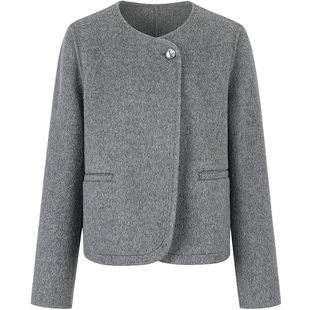 衣香丽影100%全羊毛外套女短款2025冬装新款韩系小个子双面呢大衣