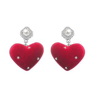 现货·原创《绯红》小众miu系红丝绒新年爱心珍珠耳钉高级感耳环