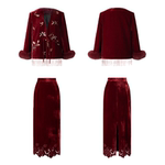 地球店「福星高照」新中式国风丝绒绣花羽绒服+丝绒半裙