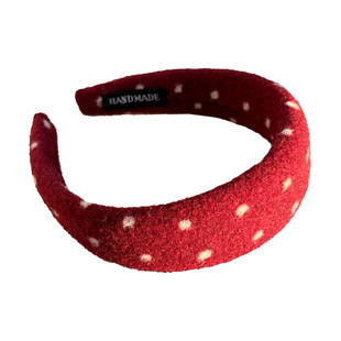 秋冬格纹波点毛呢发箍女日常外戴高颅顶发卡喜庆红色头箍新年发饰