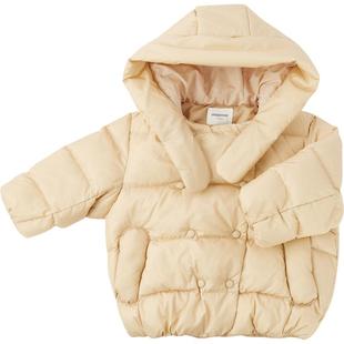 moomoo童装女童短款连帽羽绒服秋冬儿童保暖围脖双排扣羽绒服短款