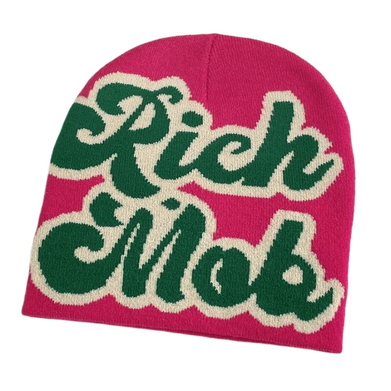 街头薄款潮牌ins秋冬季针织套头帽子女RICH刺绣毛线包头帽冷帽男