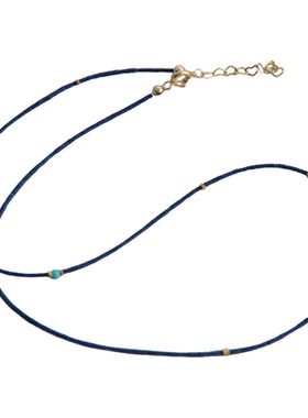天然青金石蓝瓷松项链女款复古美国14k包金小众设计感细款锁骨链