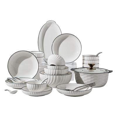 高温釉下彩陶瓷碗盘套装8件套