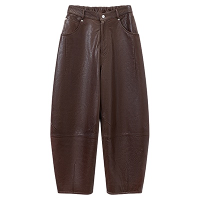 IMMI26PS蜡感羊皮廓形长裤