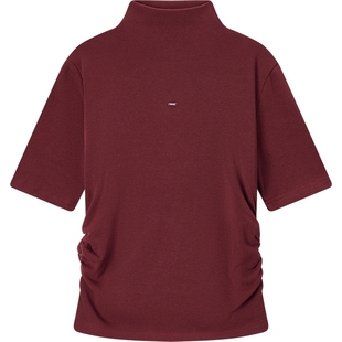 爱居兔短袖针织衫女春秋新款安可拉红舒适小立领打底衫上衣