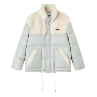 SOMESOWE 羊羔毛拼接立领羽绒服