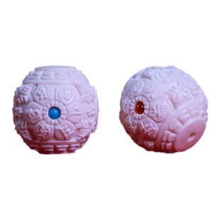 猛犸牙雕六字真言珠吊坠圆珠单珠diy配件背云文玩手串散隔珠配饰