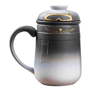 招财猫马克杯创意陶瓷带盖过滤泡茶杯办公室喝水杯子情侣杯仙女杯