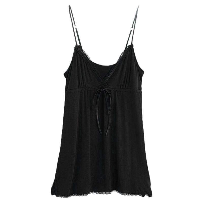 莫代尔吊带背心睡裙女夏天薄款蕾丝性感睡衣家居服v领高级感短裙