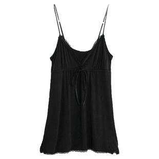 莫代尔吊带背心睡裙女夏天薄款蕾丝性感睡衣家居服v领高级感短裙
