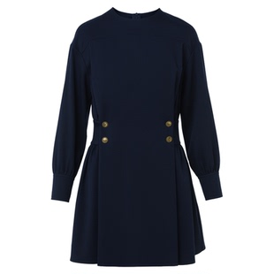 朗姿圆领收腰简约优雅A摆连衣裙轻职场气质裙子女2026年春季新款