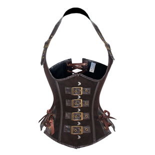 蒸汽朋克复古束身衣个性吊带塑形腰封棕色麂皮绒托胸under corset