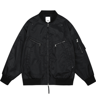 【防水尼龙】罗云熙同款GUUKA黑色棒球领飞行夹克男 刺绣运动外套