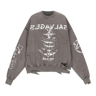 SALVAGES美式做旧重磅圆领卫衣宽松挺阔落肩高级街头明星同款上衣