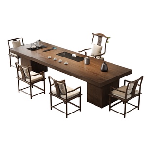 实木大板茶桌办公桌一体两用宋代美学茶台烧水壶一体嵌入式家用