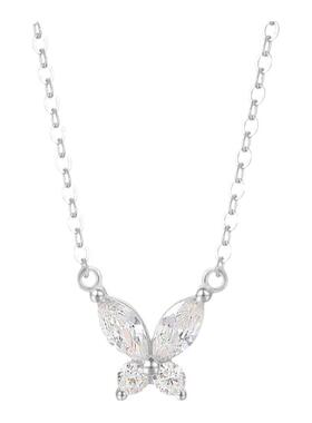 s925纯银蝴蝶项链镶钻锆石超闪小众简约高级感轻奢锁骨链礼物百搭