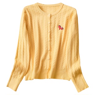 萌趣小马刺绣绞花宽松显瘦针织开衫外套韩系长袖百搭女装毛衣Q950