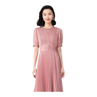 乔万尼新款连衣裙商场同款压褶设计收腰显瘦气质中长款ET2E290