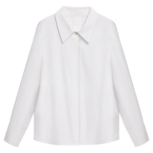 图曼朵白色长袖衬衫女士春季高级感通勤职业面试正肩衬衣正装上衣