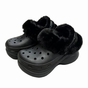 Crocs冬洞洞鞋卡洛驰女鞋白鹿同款鲸鱼暖棉厚底加绒棉拖鞋211753